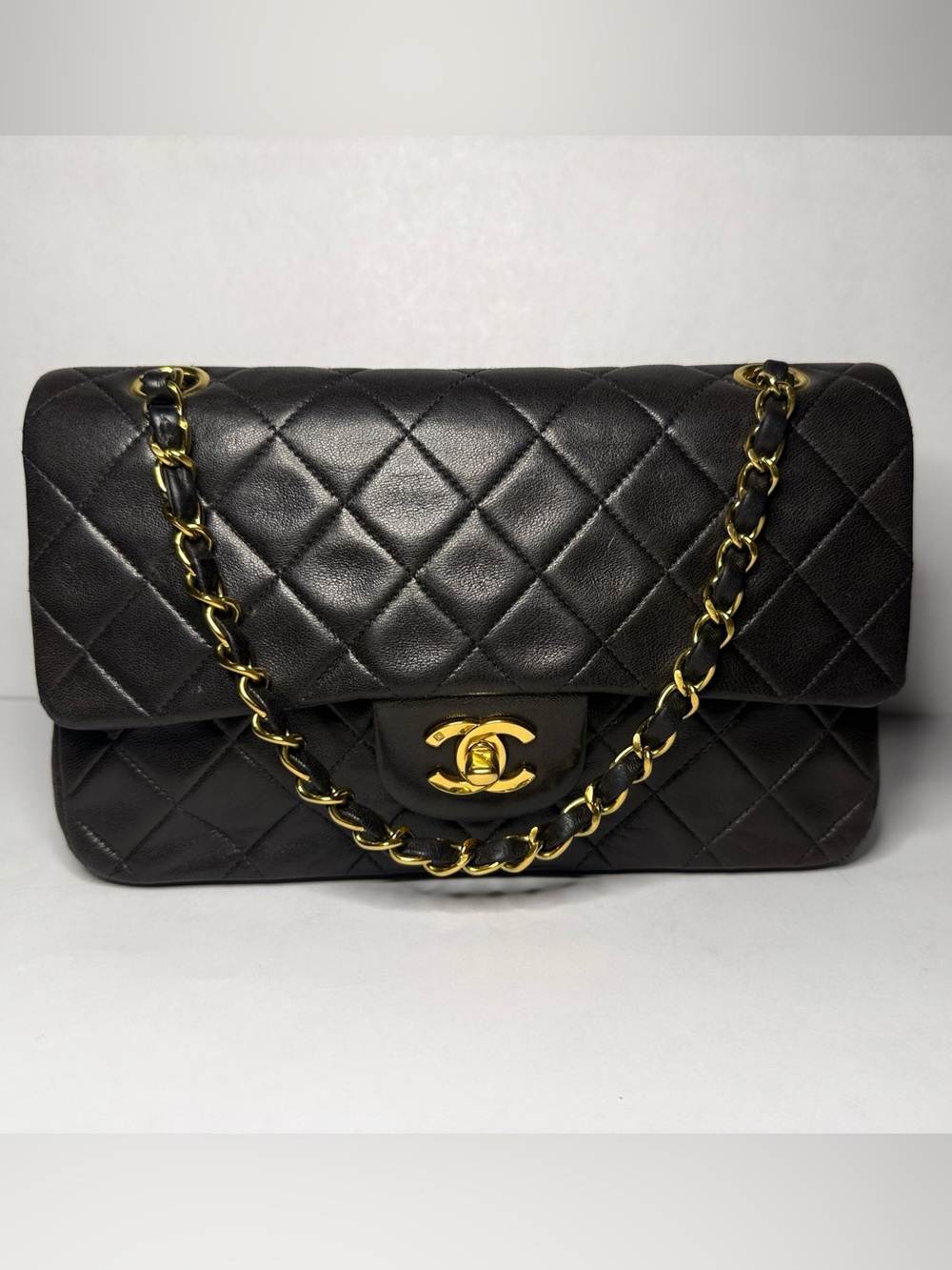 CHANEL Quilted Double Flap Shoulder Bag in Dark Brown with Gold Hardware